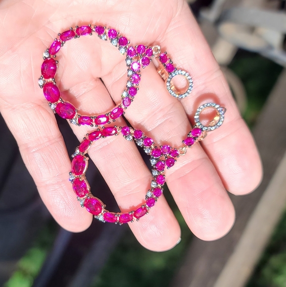 Wreaths of rubies & sapphire earrings - Picture 4 of 6